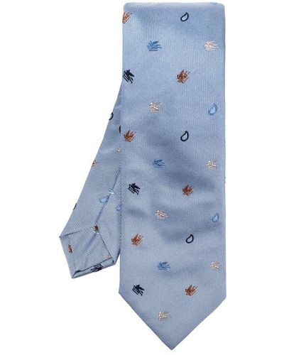 Etro Logo Embroidered Pointed-tip Tie - Blue