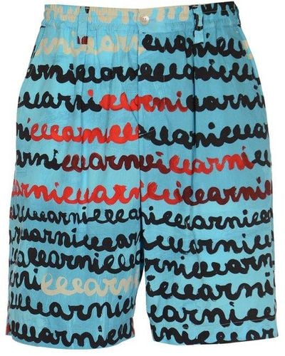 Marni Printed Buttoned Shorts - Blue