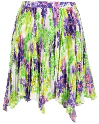 Versace Floral Printed Asymmetric Pleated Skirt - White