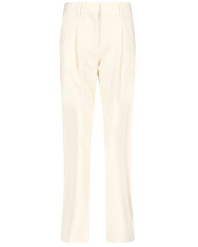 Off-White c/o Virgil Abloh Logo Embroidered Straight Leg Trousers - Natural