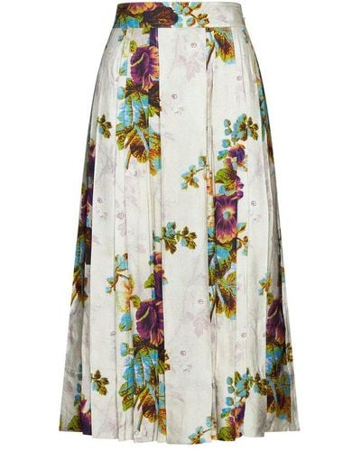 Tory Burch Floral-printed Pleated Flared Skirt - White