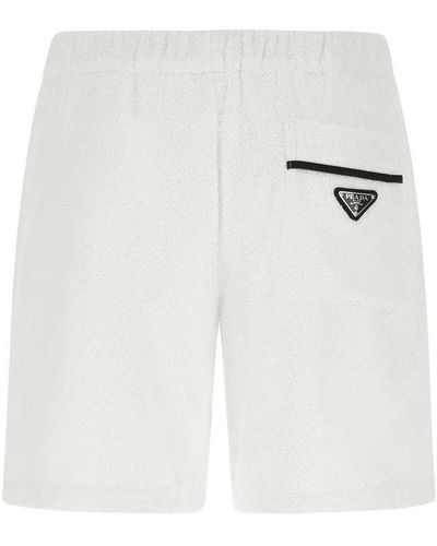 Prada Logo Plaque Mid-rise Shorts - White
