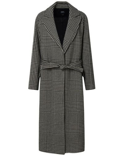 A.P.C. Checked Belted Coat - Grey