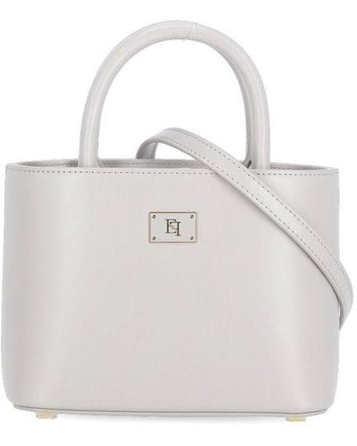 Elisabetta Franchi Logo Plaque Tote Bag - White