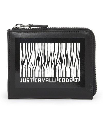 Just Cavalli Logo Barcode Zip Around Wallet - Black