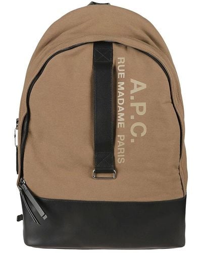 A.P.C. Logo Print Zipped Backpack - Natural