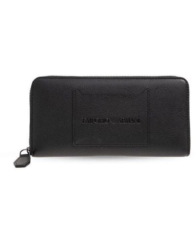 Emporio Armani Leather Wallet With Logo, - Black