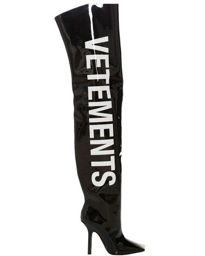 Vetements Logo Print Knee-high Heeled Boots - Black