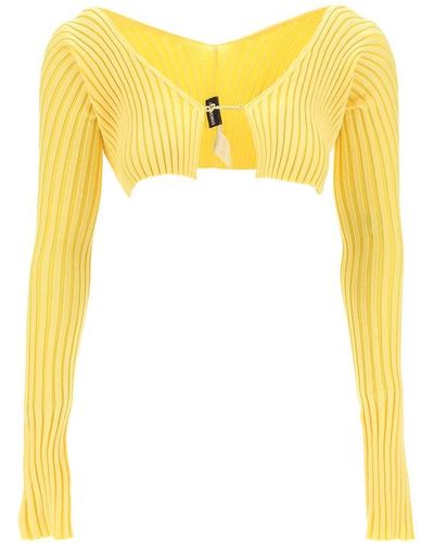 Jacquemus Logo Plaque Cropped Long Sleeve Top - Yellow