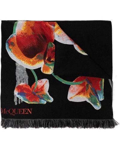 Alexander McQueen Scarf With Floral Motif - Black