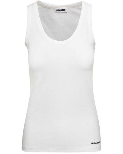 Jil Sander Crewneck Sleeveless Top In Cotton - White