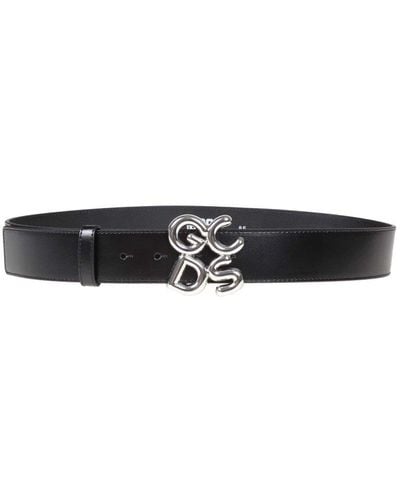 Gcds Leather Belt With Logo Buckle - White