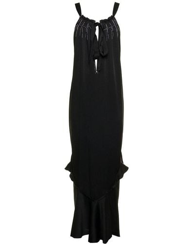 Maison Margiela Women's Black Satin Long Dress With Bow