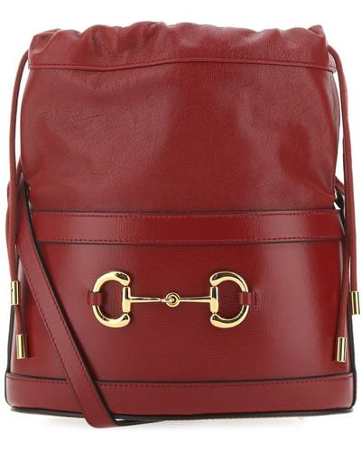Gucci 1955 Horsebit Leather Bucket Bag - Red