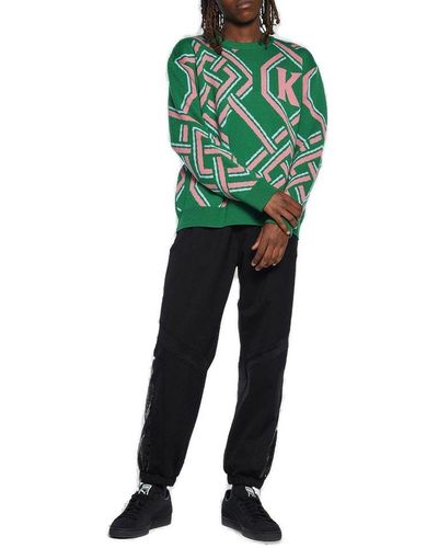 Koche All-over Logo Jacquard Crewneck Sweater - Green