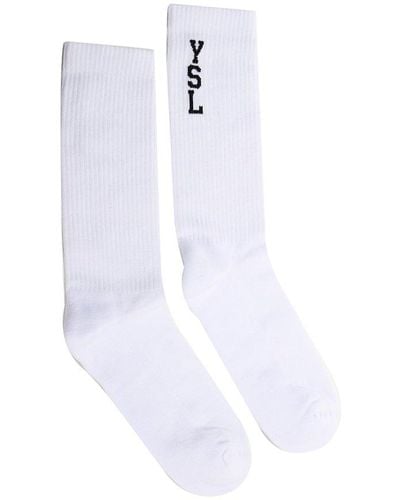 Saint Laurent Logo Intarsia Socks - White