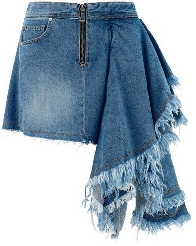 ANDERSSON BELL Frayed Denim Asymmetric Mini Skirt - Blue