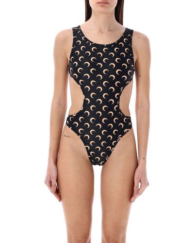 Marine Serre All-Over Moon One-Piece Swimsuit - Blue