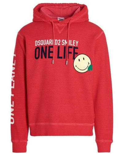 DSquared² Dsqua2 One Life One Planet Smiley Hoodie - Red