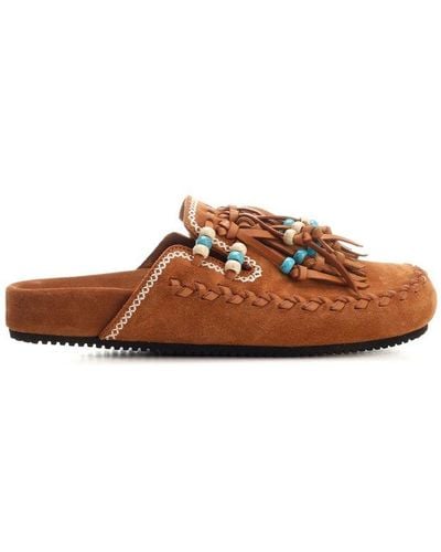 Alanui Fringe Detailed Slip-on Flat Shoes - Brown