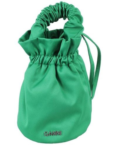 Ganni Logo Lettering Strapped Mini Bucket Bag - Green