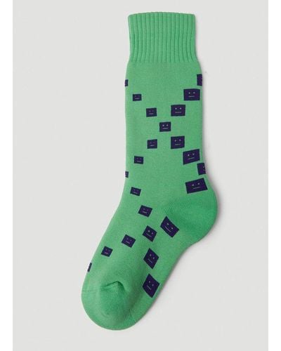 Acne Studios Face Logo Jacquard Knitted Socks - Green