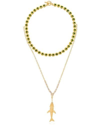 Marni Fish Charm Embellished Necklace - Metallic