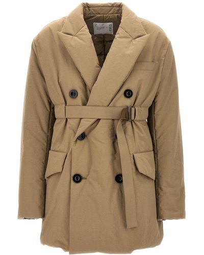 Sacai Double Breasted Padded Trench Coat - Natural