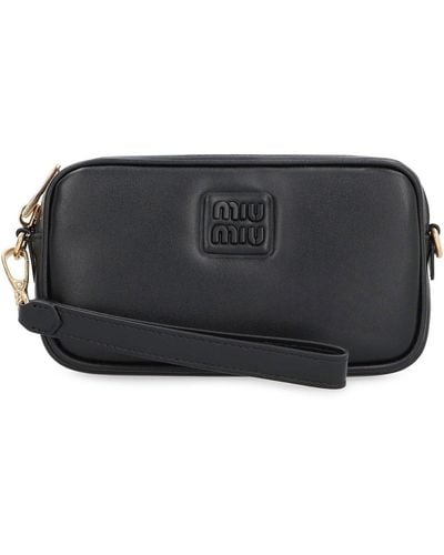 Miu Miu Logo Detailed Zipped Clutch Bag - Black
