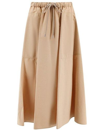 Moncler Elastic Waist Flared Midi Skirt - Natural