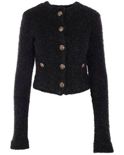 Balenciaga Balenciag Buttoned Cropped Tweed Jacket - Black