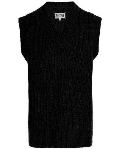 Maison Margiela V-neck Straight Hem Knitted Vest - Black