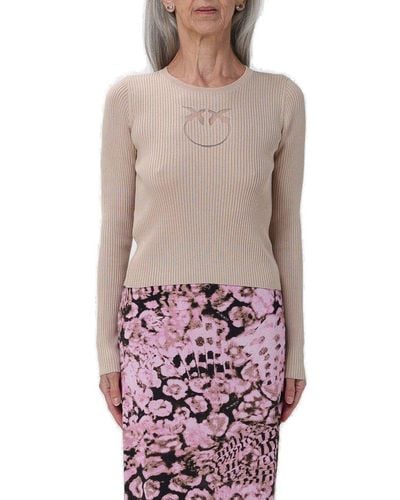 Pinko Love Bird Crewneck Knitted Jumper - Natural