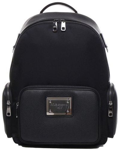 Dolce & Gabbana Backpack In Grained Calfskin And Nylon - Blue