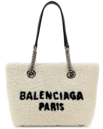 Balenciaga Logo Flocked Tote Bag - Natural