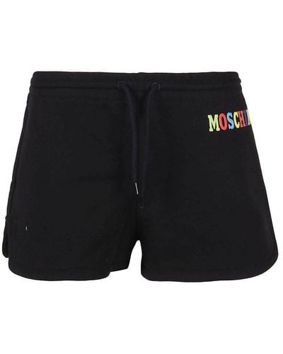 Moschino Logo Printed Drawstring Shorts - Black