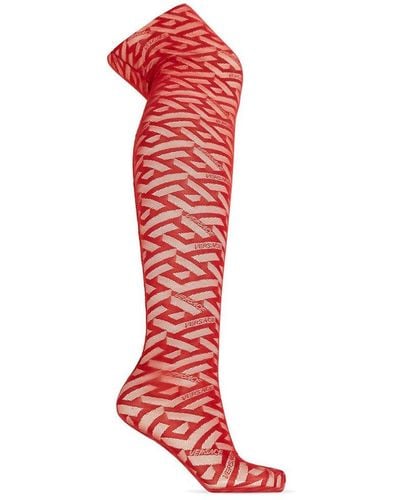 Versace Tights With 'la Greca' Pattern - Red