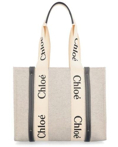 Chloé Woody Medium Linen Tote Bag - Natural