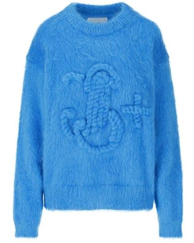 Jil Sander Logo Intarsia-knit Crewneck Jumper - Blue