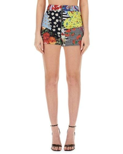 Moschino Jeans Patchwork Printed Mini Shorts - Blue