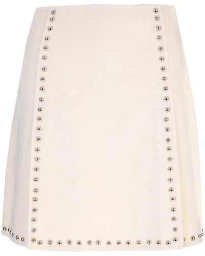 P.A.R.O.S.H. High Waist Stud Embellished Skirt - White