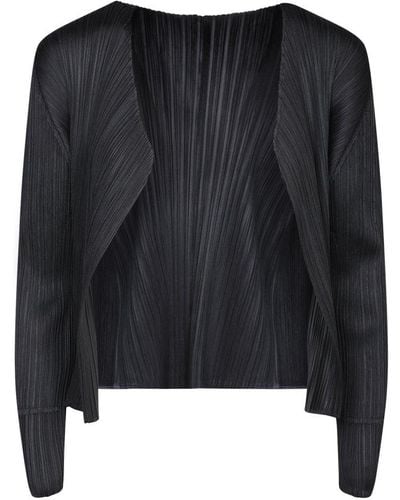 Issey Miyake Long-sleeved Semi-sheer Pleated Cardigan - Black
