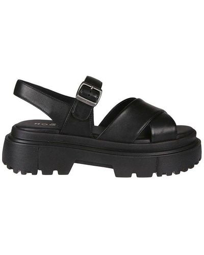 Hogan Open Toe Buckled Sandals - Black