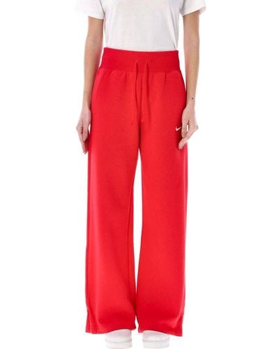 Nike Logo Detailed Wide Leg Trousers - Red