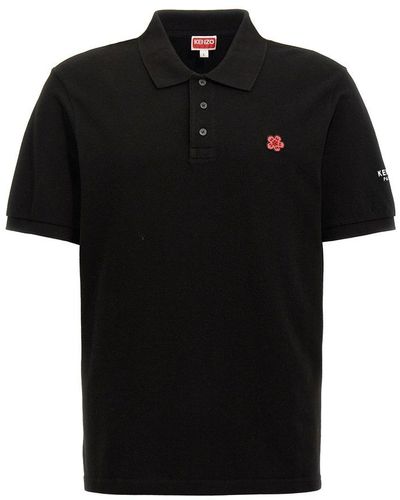 KENZO Logo Embroidered Short Sleeved Polo Shirt - Black