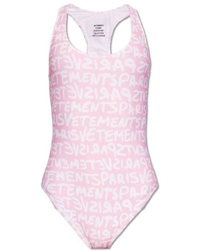 Vetements Logo Printed Sleeveless Swimsuit - Pink