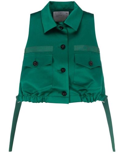 Sacai Buttoned Sleeveless Drwastring Cropped Shirt - Green