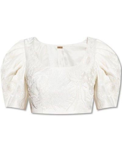 Cult Gaia ‘Sinay’ Crop Top With Puff Sleeves - White