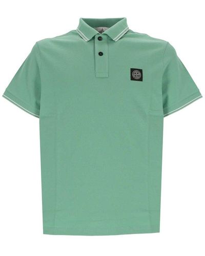 Stone Island Logo Patch Short-sleeved Polo Shirt - Green