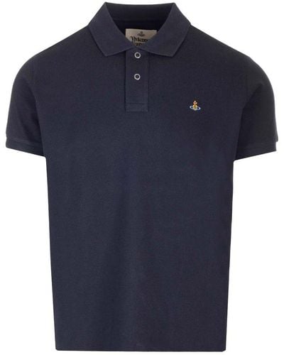 Vivienne Westwood Logo Embroidered Short-sleeved Polo Shirt - Blue